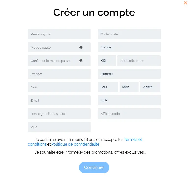 Proceso de registro GUTS CASINO